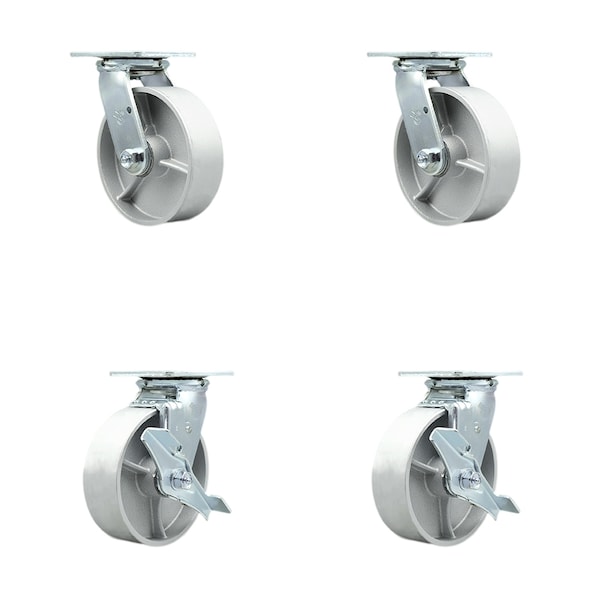 6 Inch Semi Steel Swivel Caster Set with Ball Bearings 2 Brakes